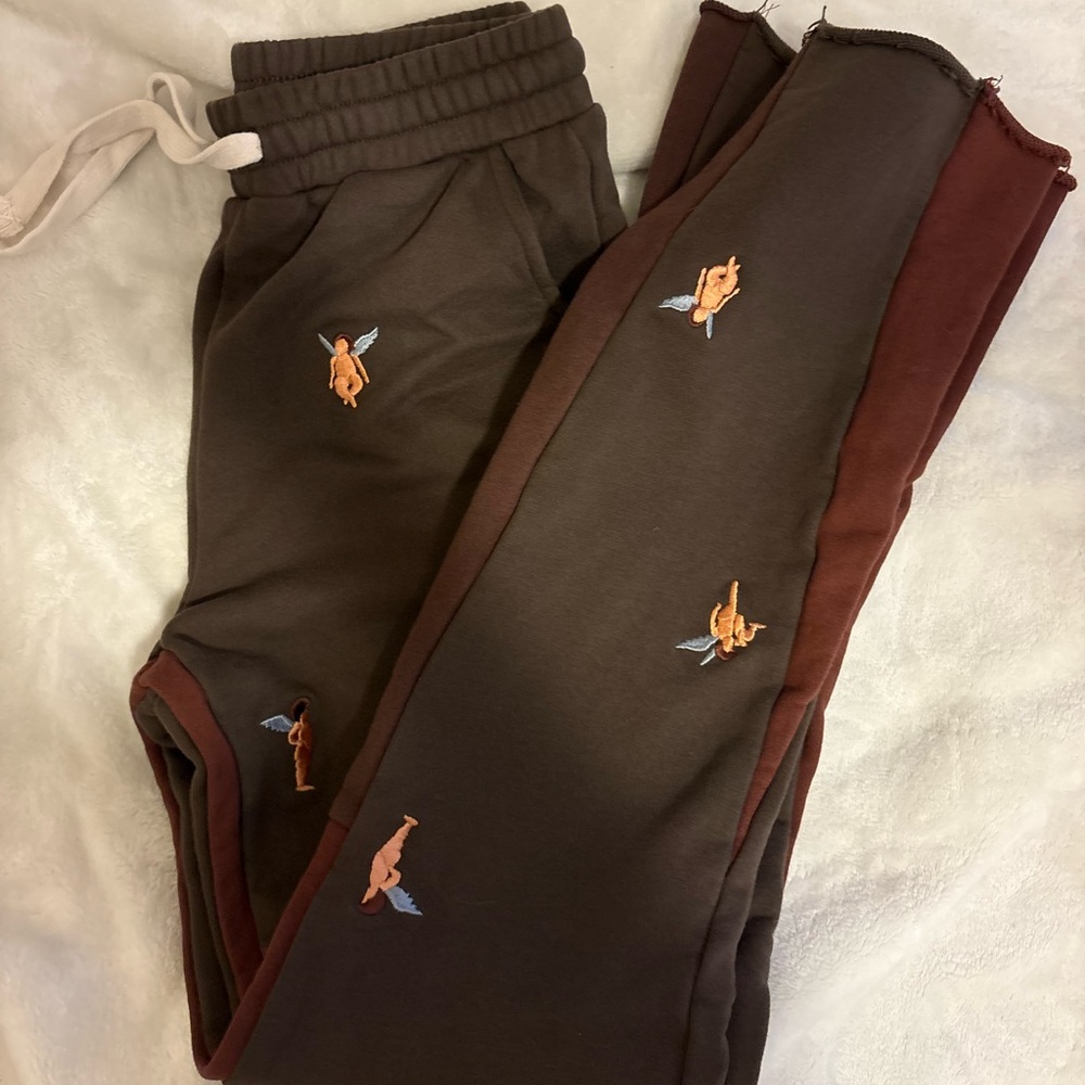 Unisex Brown Embroidered Angel Jogger Pants